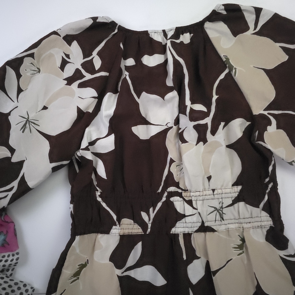 Loft Floral Brown and Cream Dress Small Petite Maxi - Picture 8 of 11